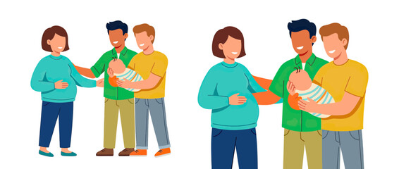 Diverse Family Welcoming New Baby Illustration