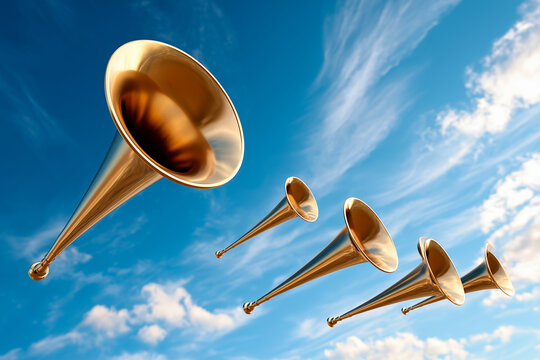 Trumpets of heaven sounding to herald the arrival of the King of Kings for judgment