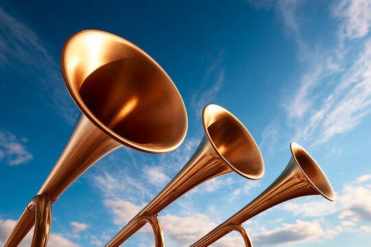 Trumpets of heaven sounding to herald the arrival of the King of Kings for judgment
