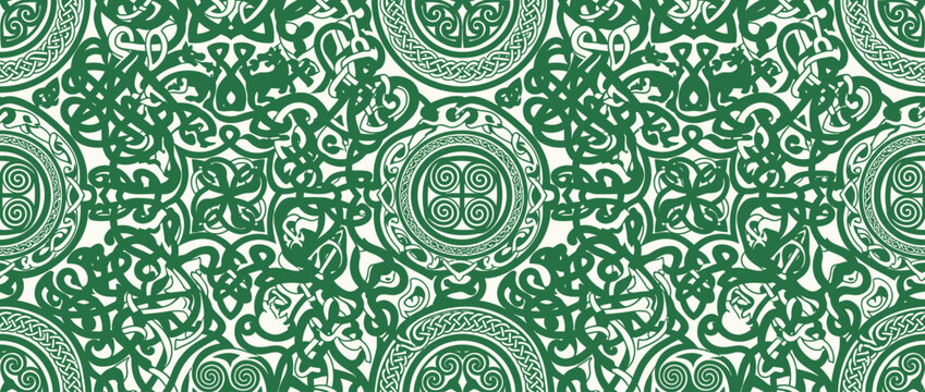 Seamless Celtic Ornament Pattern In Forest Green On White Background