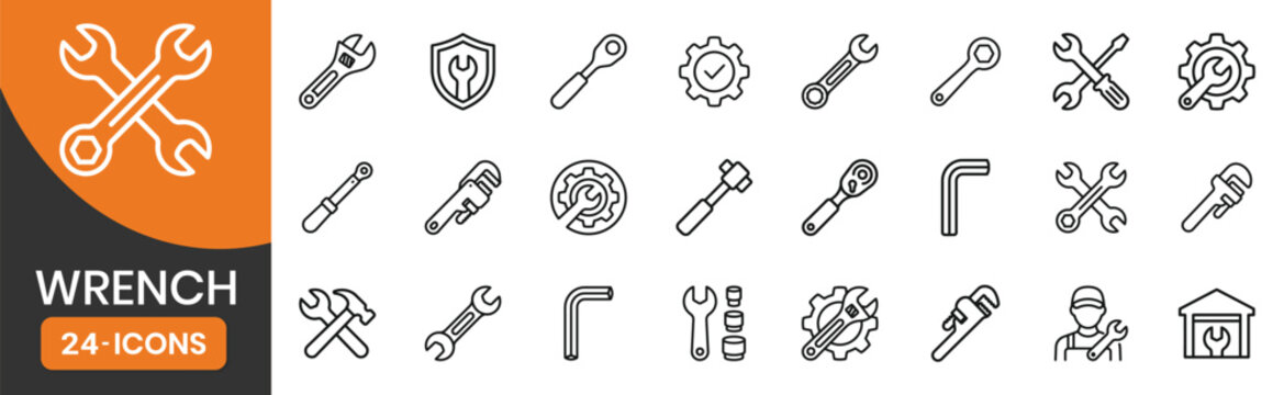Wrench tools socket pipe torque gear fix icons Vector illustration