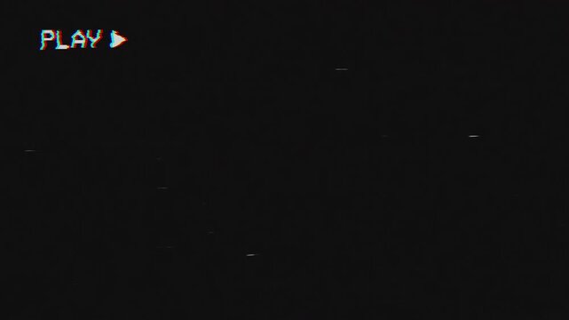 Retro Old Damaged VHS Tape Playing with PLAY Text and Tracking Errors. Vintage VCR Background 4K Footage.