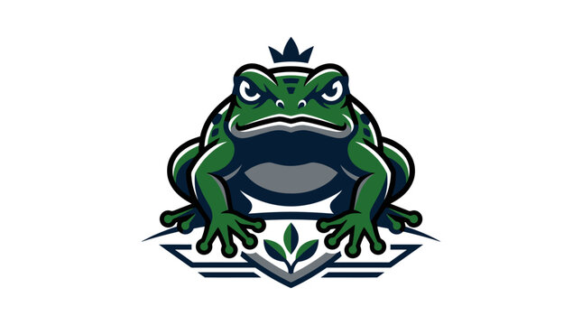 Mascot frog king logo emblem design