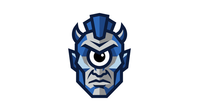 Stylized cyclops head mascot icon blue white