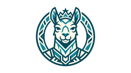Obraz premium Stylized llama emblem with crown and geometric patterns