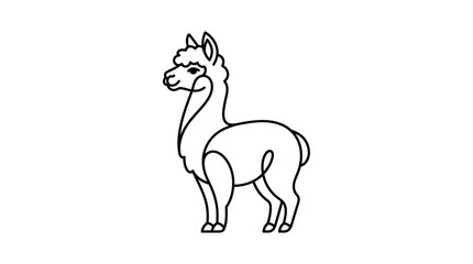Fototapeta premium Simple line art alpaca standing profile view isolated