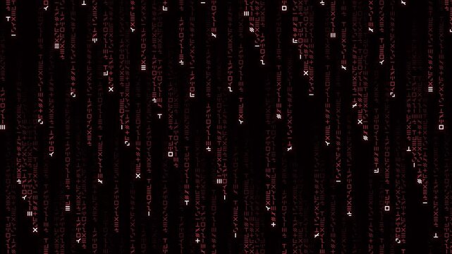 Red digital symbols falling. Code seamless loop.