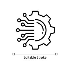 Obraz premium Digital Technology Gear Icon with Circuit Lines – Automation Engineering Editable Stroke Vector Illustration
