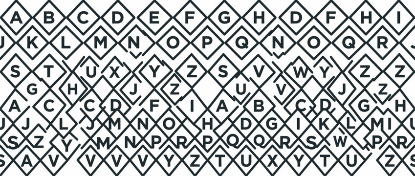 Abstract Seamless Pattern Featuring Geometric Diamond Shapes With Random Alphabet Letters
