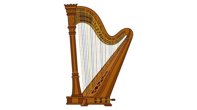 Wooden harp musical instrument on white background