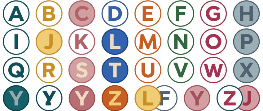 Alphabet Letters in Colorful Circles Set