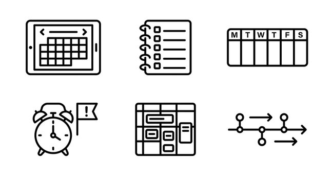 Time Management and Planning Line Icon Set