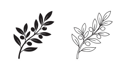 Naklejka na ściany i meble olive branch with black silhouette and line art vector black silhouette with line art black silhouette with line art vector