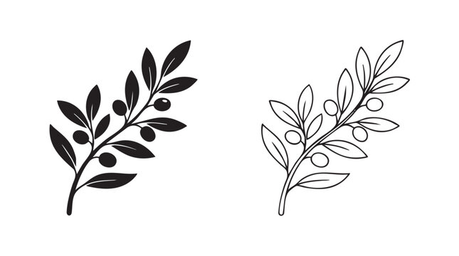 olive branch with black silhouette and line art vector black silhouette with line art black silhouette with line art vector