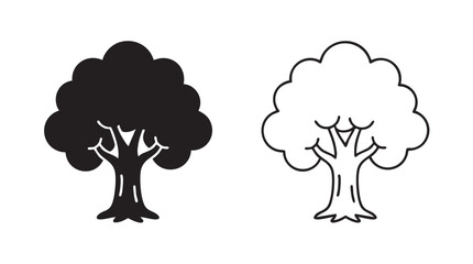 Obraz premium tree black silhouette with line art vector illustration featuring white, nature, plant