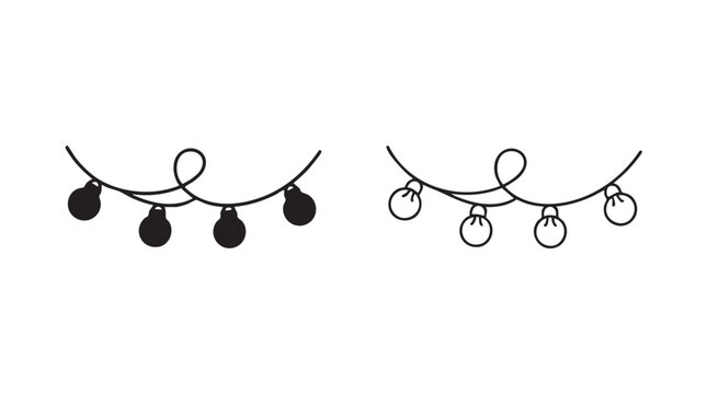 black silhouette with line art vector fairy lights on string