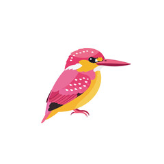 Fototapeta premium Cute Pink and Yellow Kingfisher Illustration - Tropical Bird Vector Graphic Isolated on White