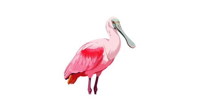 Roseate Spoonbill Illustration - Pink Tropical Bird Vector Isolated on White Background