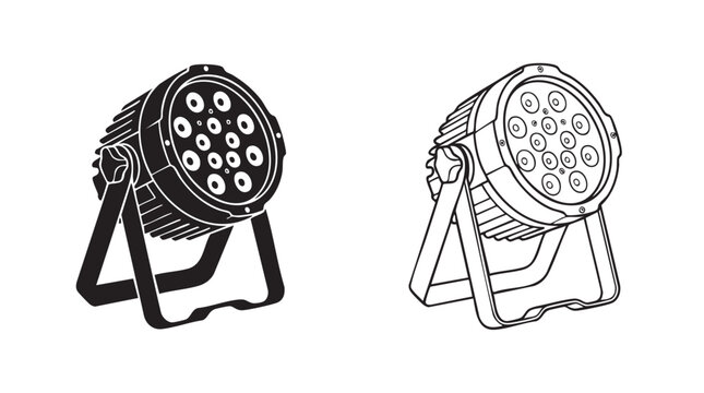 led spotlight black silhouette with line art vector illustration