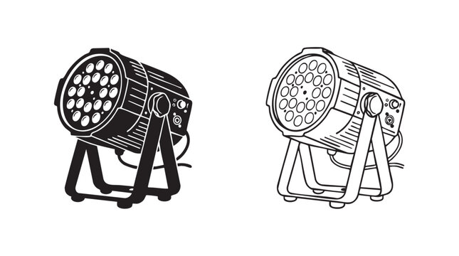 led spotlight with black silhouette and line art vector design black silhouette with line black silhouette with line art vector