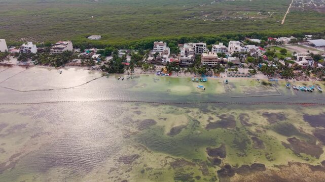 Aerial view of Mahahual beach on the Caribbean coast of Mexico