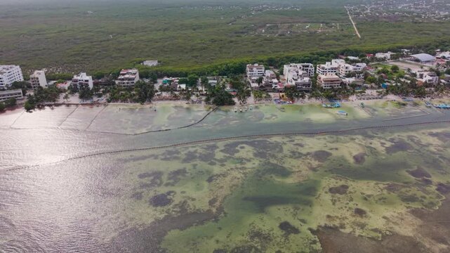 Aerial view of Mahahual beach on the Caribbean coast of Mexico