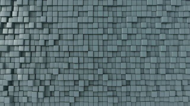 Abstract Cubic Tile Mosaic of Blue Shaped Blocks.