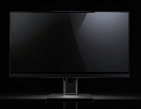 Sleek, modern flat screen monitor on reflective black surface