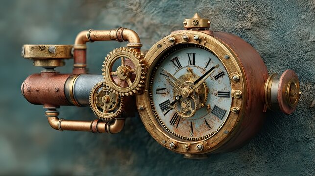 Vintage Steampunk Wall Clock with Intricate Gears and Rusty Metal Components for Retro Home Decor and Design