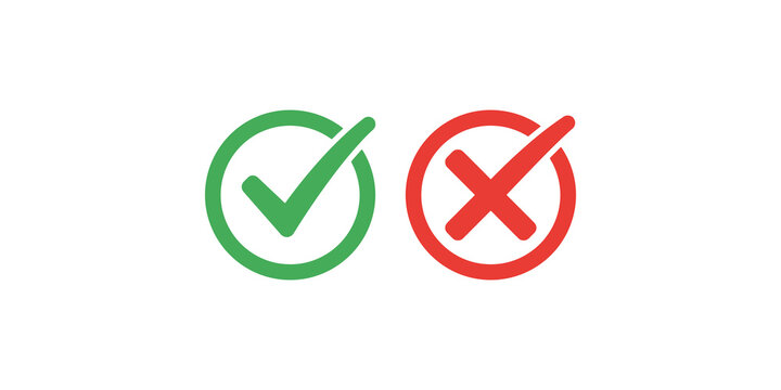 Green check mark and red cross circle icons set