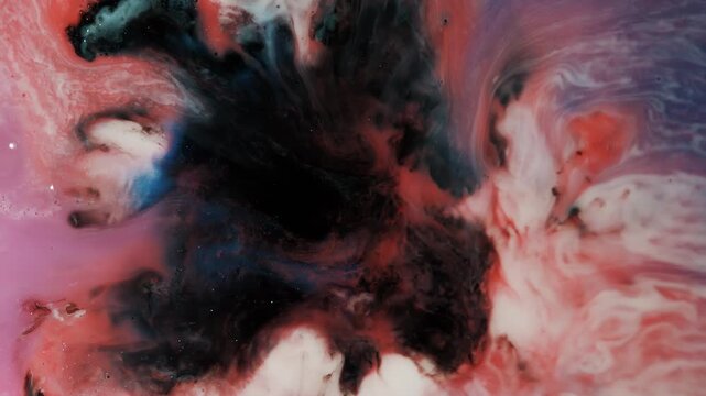 4K Abstract Black Red Ink Flow. Dramatic Liquid Art Background for OLED Display and Creative Design, 2160p