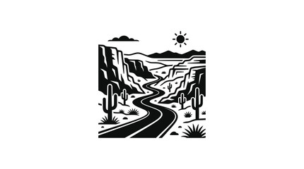 Fototapeta premium Black and white desert road landscape.