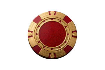 Naklejka premium Ornate red and gold casino chip with blank center isolated