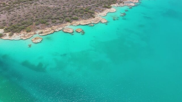 Drone view of Laguna Bonanza in the Bacalar lagoon system, Mexico
