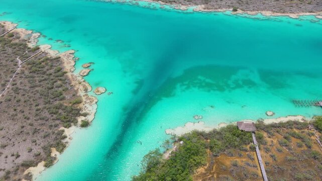 Drone view of Laguna Bonanza in the Bacalar lagoon system, Mexico