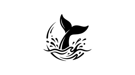 Naklejka premium Whale tail splashing water silhouette