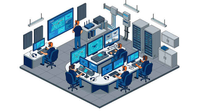 Control Room Operations with Multiple Monitors and Personnel Monitoring Drones