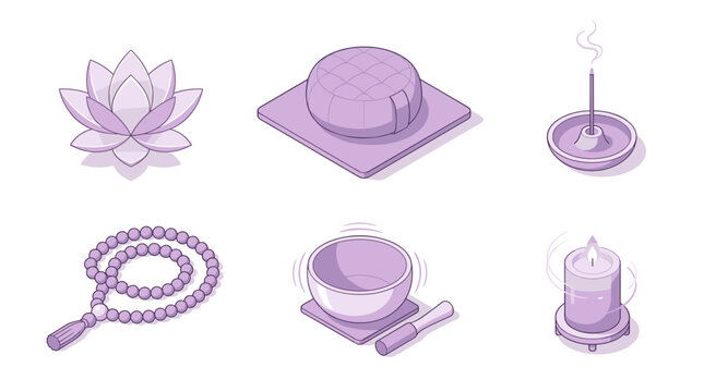 Zen meditation and relaxation objects collection isometric illustration