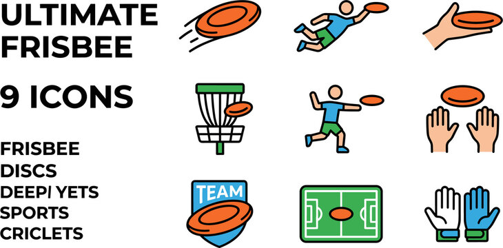 Ultimate Frisbee Icons Collection for Sports and Recreation