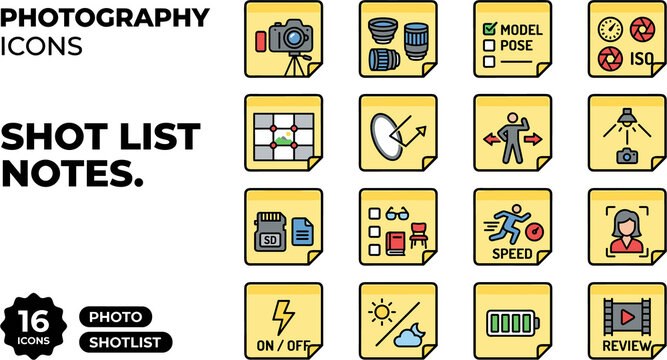 Photography Shot List Icons Set