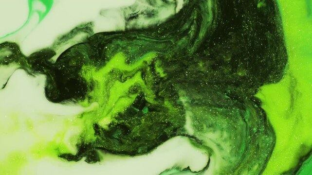Black Green Ink Flow in Motion. 4K Abstract Fluid Art Background for OLED Screen, Website Header and Creative Design, 2160p