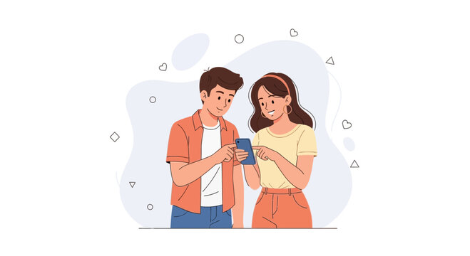 Young Couple Looking at Smartphone Together, Sharing Content and Connecting Online
