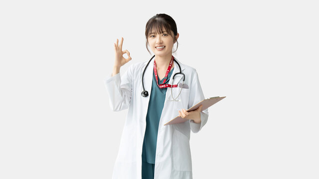 OKポーズをする女性医療スタッフ, Female Medical Professional Making an OK Gesture
