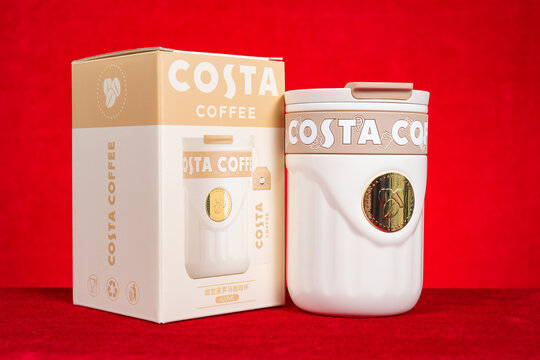 ZHONGSHAN China-June 21 2026: Costa Coffee portable thermal coffee tumbler with original packaging box.