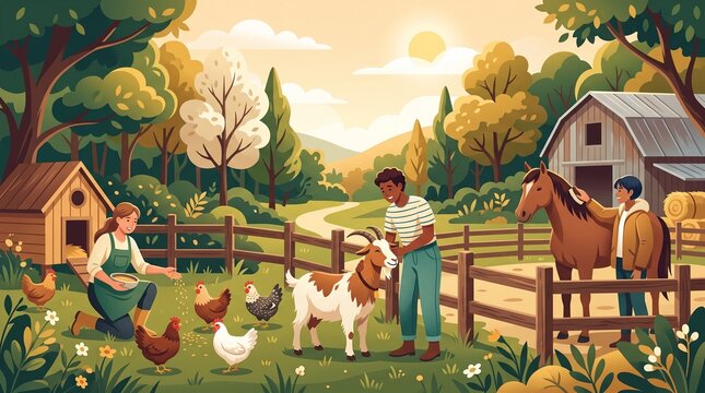 People Caring for Farm Animals at Sanctuary