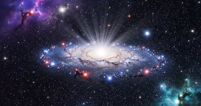 Space, spiral galaxy and stars. Space scene with galaxy and stars. Universe filled with stars, nebula and galaxy. Panorama