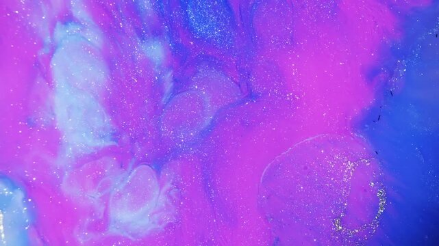 4K Abstract Pink Blue Background. Vibrant Liquid Texture with Glitter and Fluid Art, 2160p