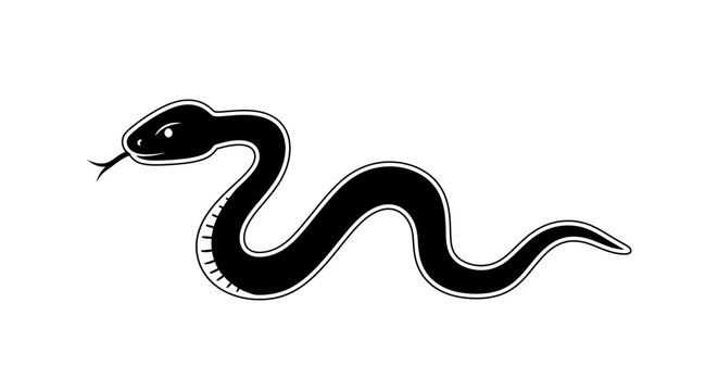 A black and white silhouette vector icon of a sleek, coiling snake in profile, facing left with its tongue flicking out. Clean, minimalist design.