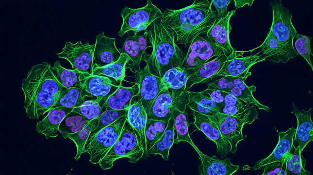 Fluorescent microscopy image showing cellular structure and nuclei