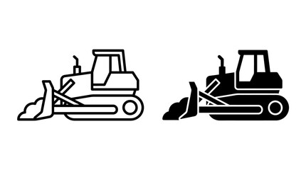 Set of bulldozer icons in outline and solid style for construction and industrial design. © ANTONW_
